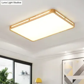 LED Wooden Rectangle Flush Mount Ceiling Light with Acrylic Diffuser - Simple Style for Living Room