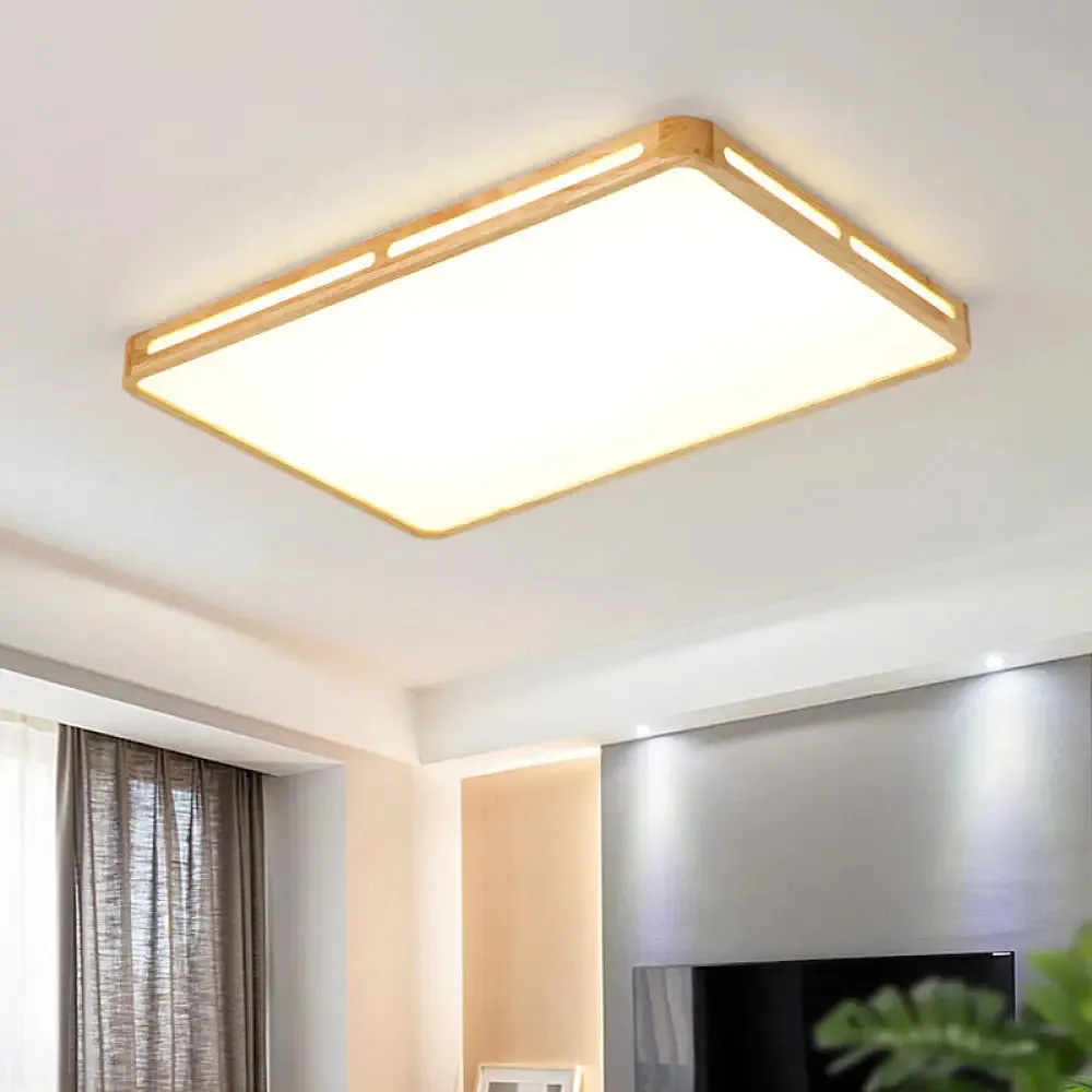 LED Wooden Rectangle Flush Mount Ceiling Light with Acrylic Diffuser - Simple Style for Living Room