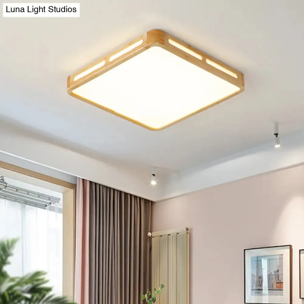 LED Wooden Rectangle Flush Mount Ceiling Light with Acrylic Diffuser - Simple Style for Living Room