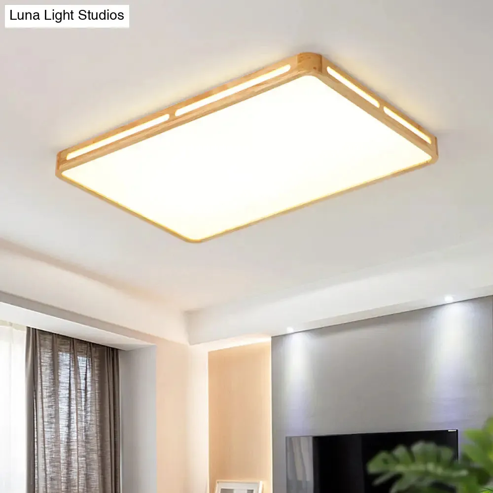 LED Wooden Rectangle Flush Mount Ceiling Light with Acrylic Diffuser - Simple Style for Living Room