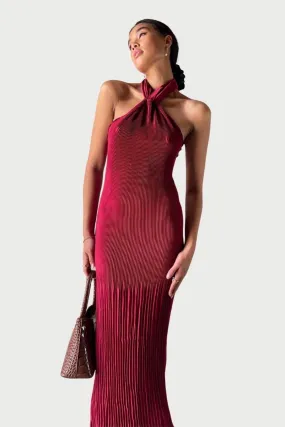 L'idée Soirée Pleated Halter Dress - Ruby