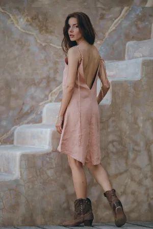 Linen Boho Bridesmaid Dress • Pink Linen Bohemian Slip Midi Dress