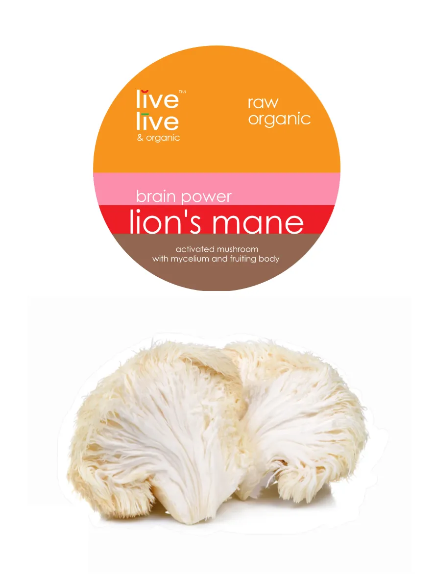 lion's mane mushroom, brain power, 50g powder, live live & organic