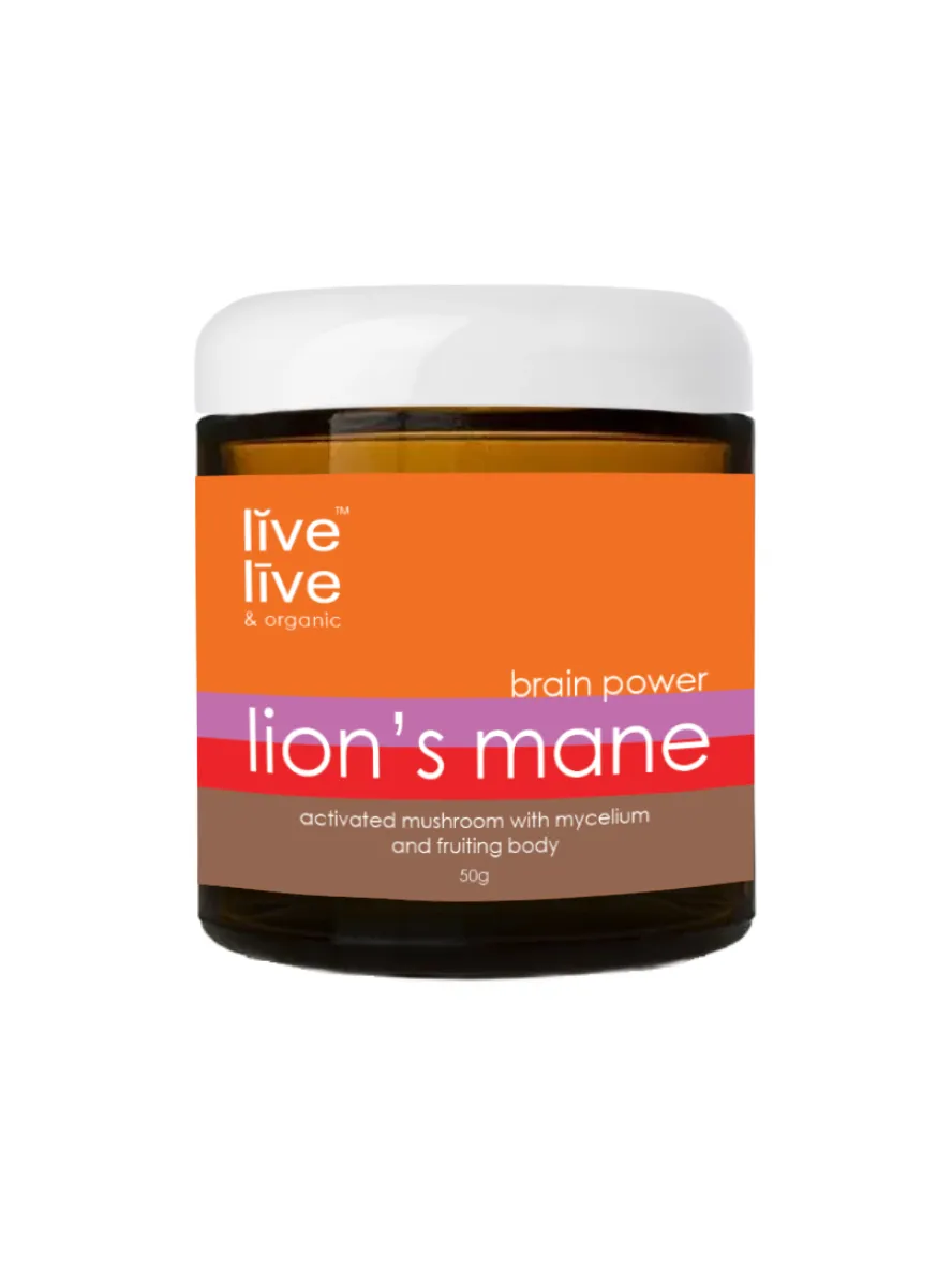 lion's mane mushroom, brain power, 50g powder, live live & organic