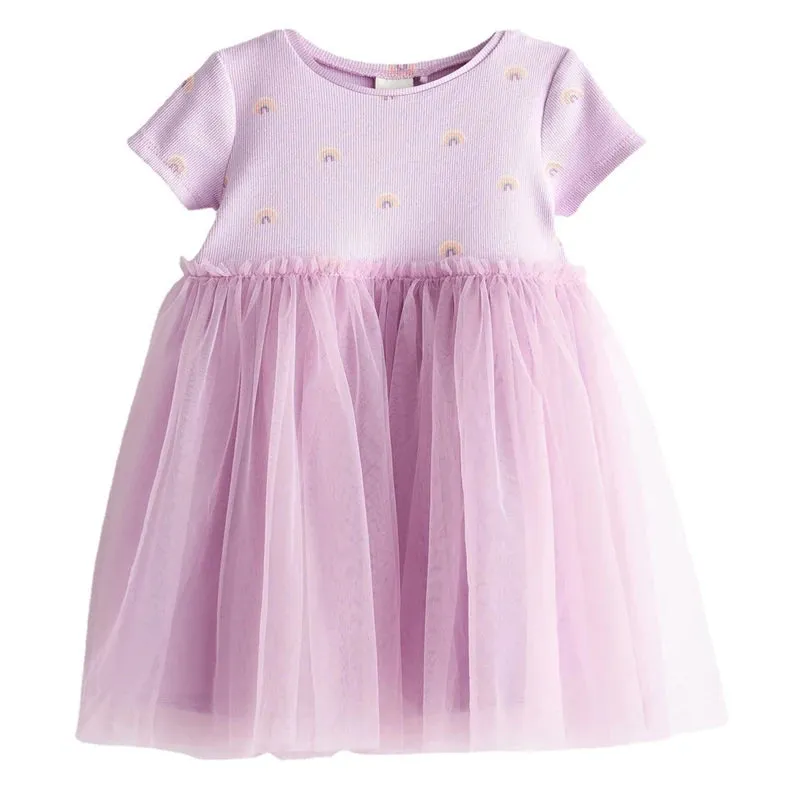 Little maven 2024 Girls Clothes Summer Rainbow Purple Mesh Princess Dress Girls Dresses 2023 Wedding Party Dress for Kids Summer