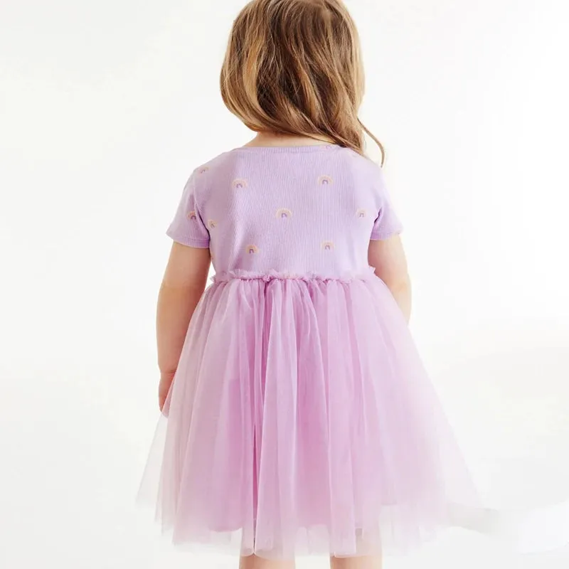 Little maven 2024 Girls Clothes Summer Rainbow Purple Mesh Princess Dress Girls Dresses 2023 Wedding Party Dress for Kids Summer