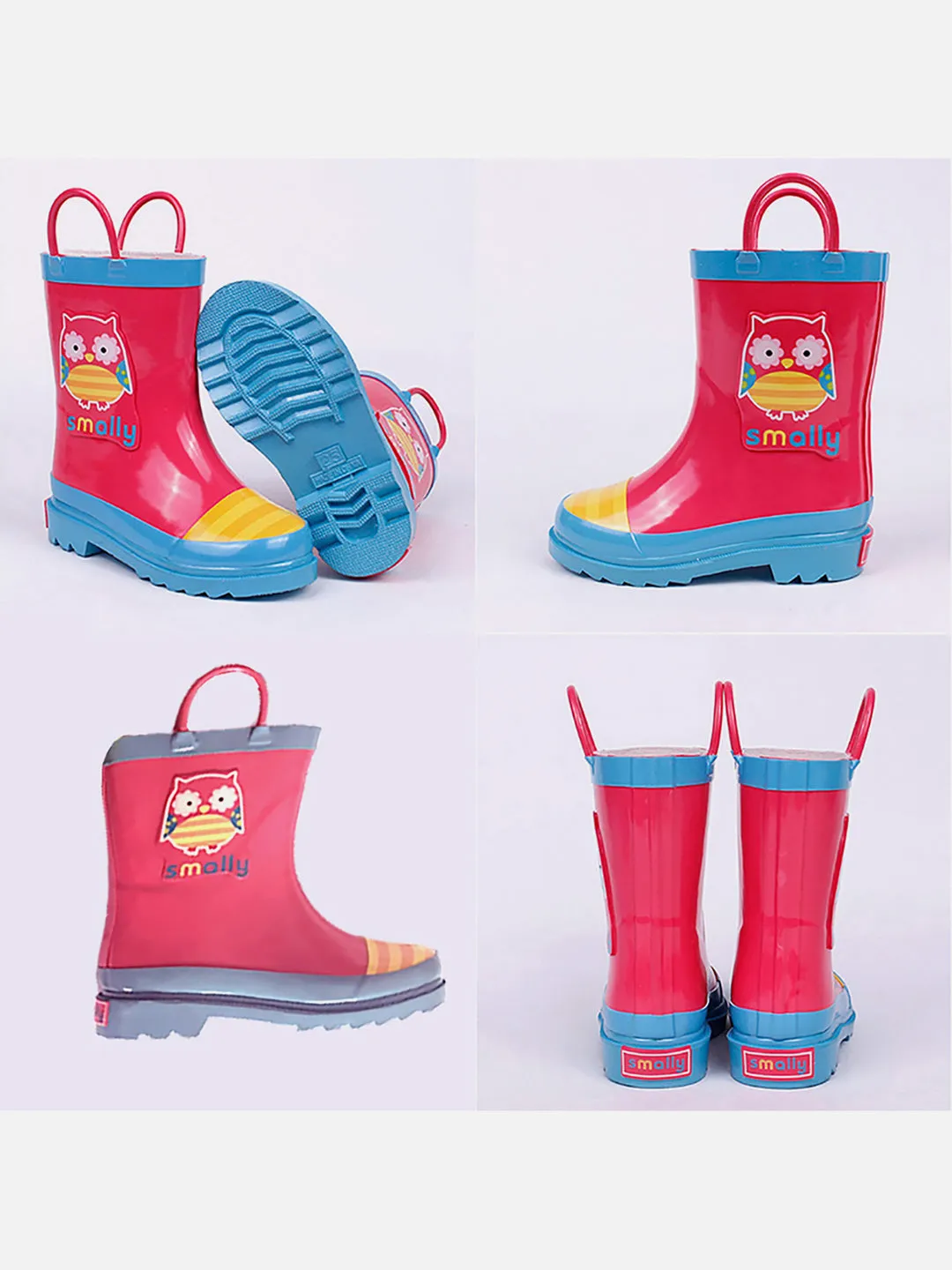 Little Surprise Box Pink Owl Flexible Rubber Rain Gumboots for Toddlers and Kids