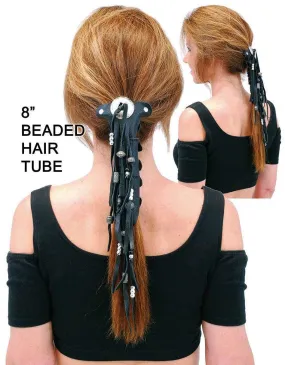 Long Silver Beaded Leather Hair Tube #AHW654FBS