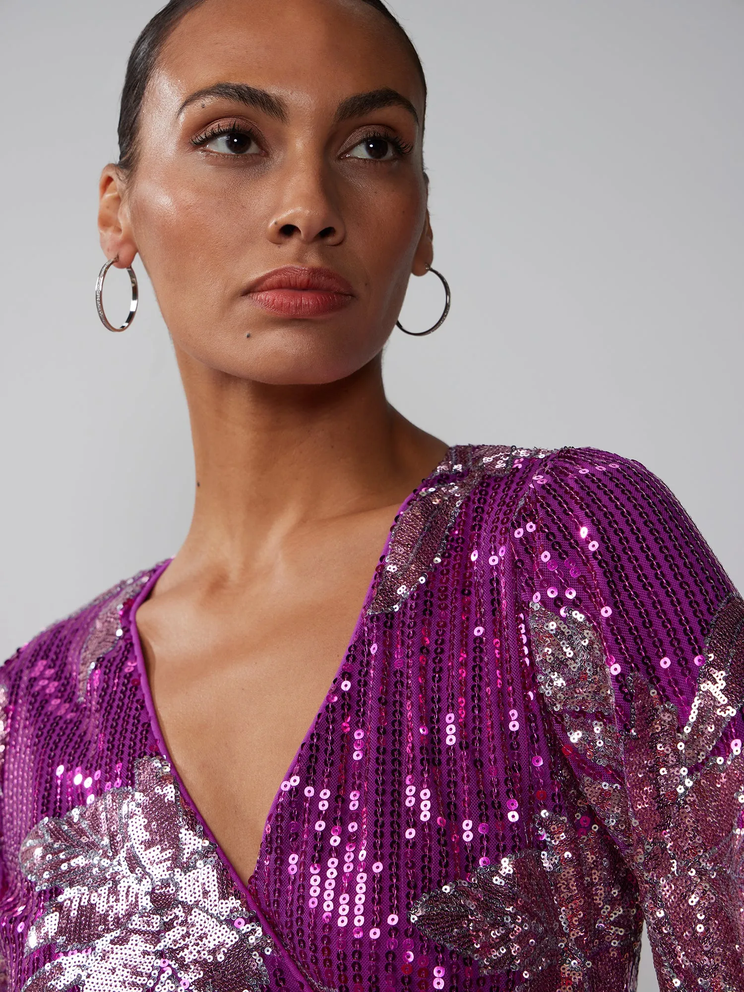 Long Sleeve Sequin Wrap Dress