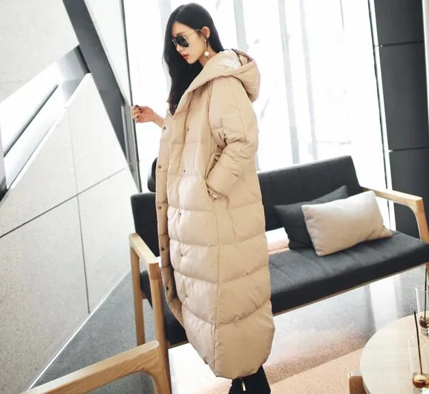 Loose Fitting Winter Puffer Coat Duck Down Jacket, Hooded Down Jacket Women With Waist Line 3220