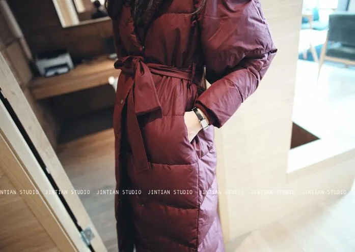 Loose Fitting Winter Puffer Coat Duck Down Jacket, Hooded Down Jacket Women With Waist Line 3220