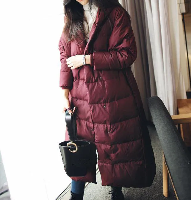 Loose Fitting Winter Puffer Coat Duck Down Jacket, Hooded Down Jacket Women With Waist Line 3220