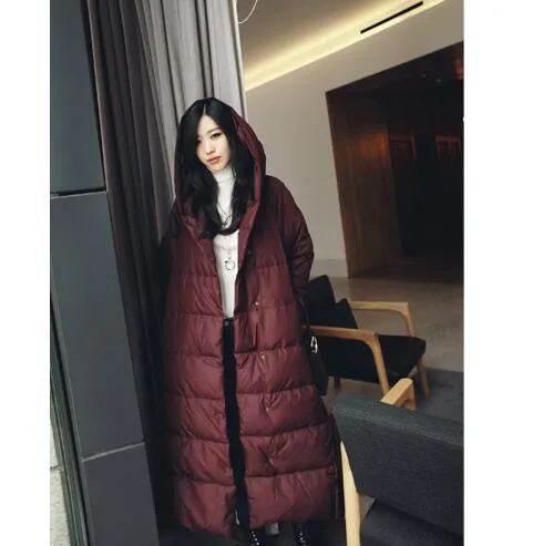 Loose Fitting Winter Puffer Coat Duck Down Jacket, Hooded Down Jacket Women With Waist Line 3220