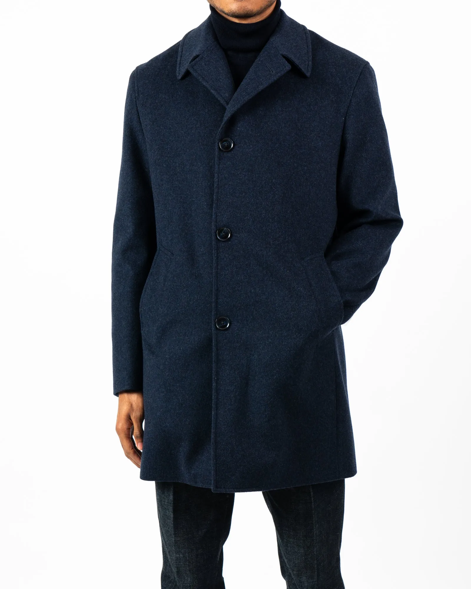 Loro Piana Storm System Single Breasted Navy Overcoat