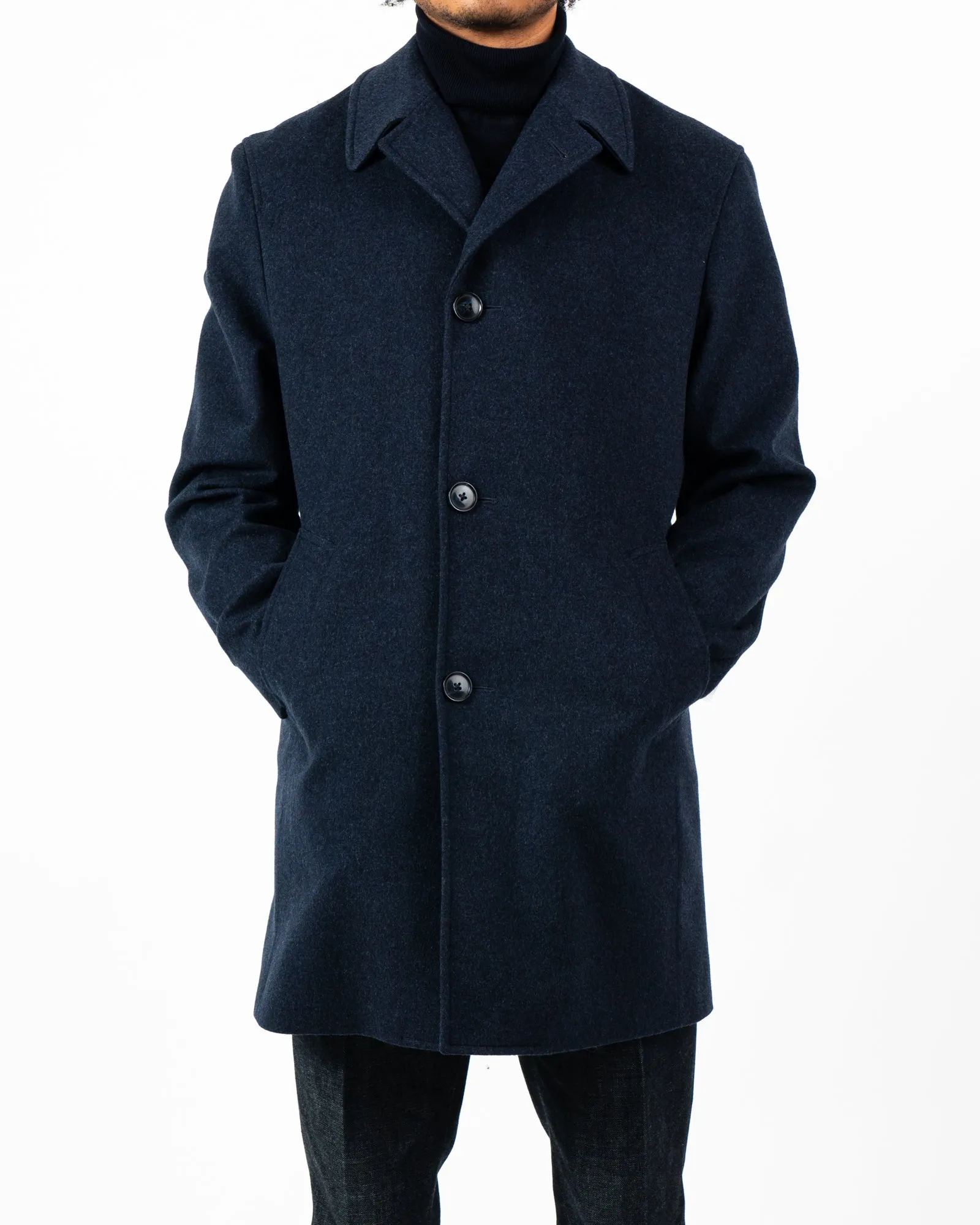 Loro Piana Storm System Single Breasted Navy Overcoat