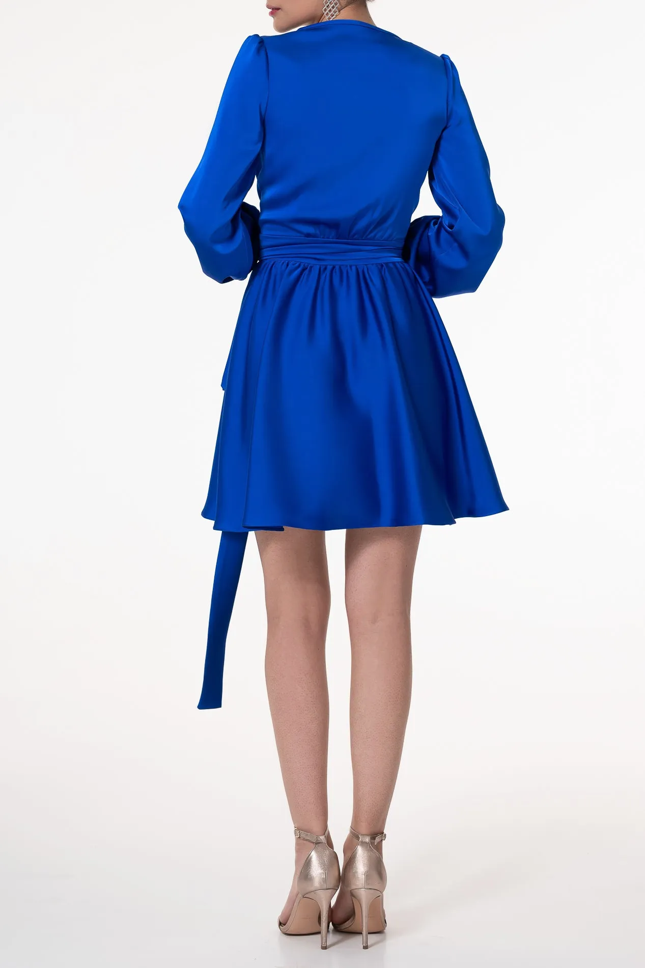 Louise Satin Crepe Short Dress In Electric Blue