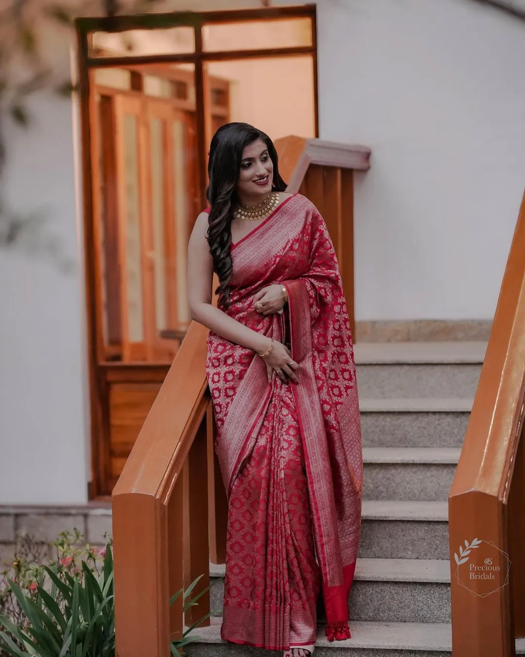 Lovely Red Soft Banarasi Silk Saree With Precious Blouse Piece