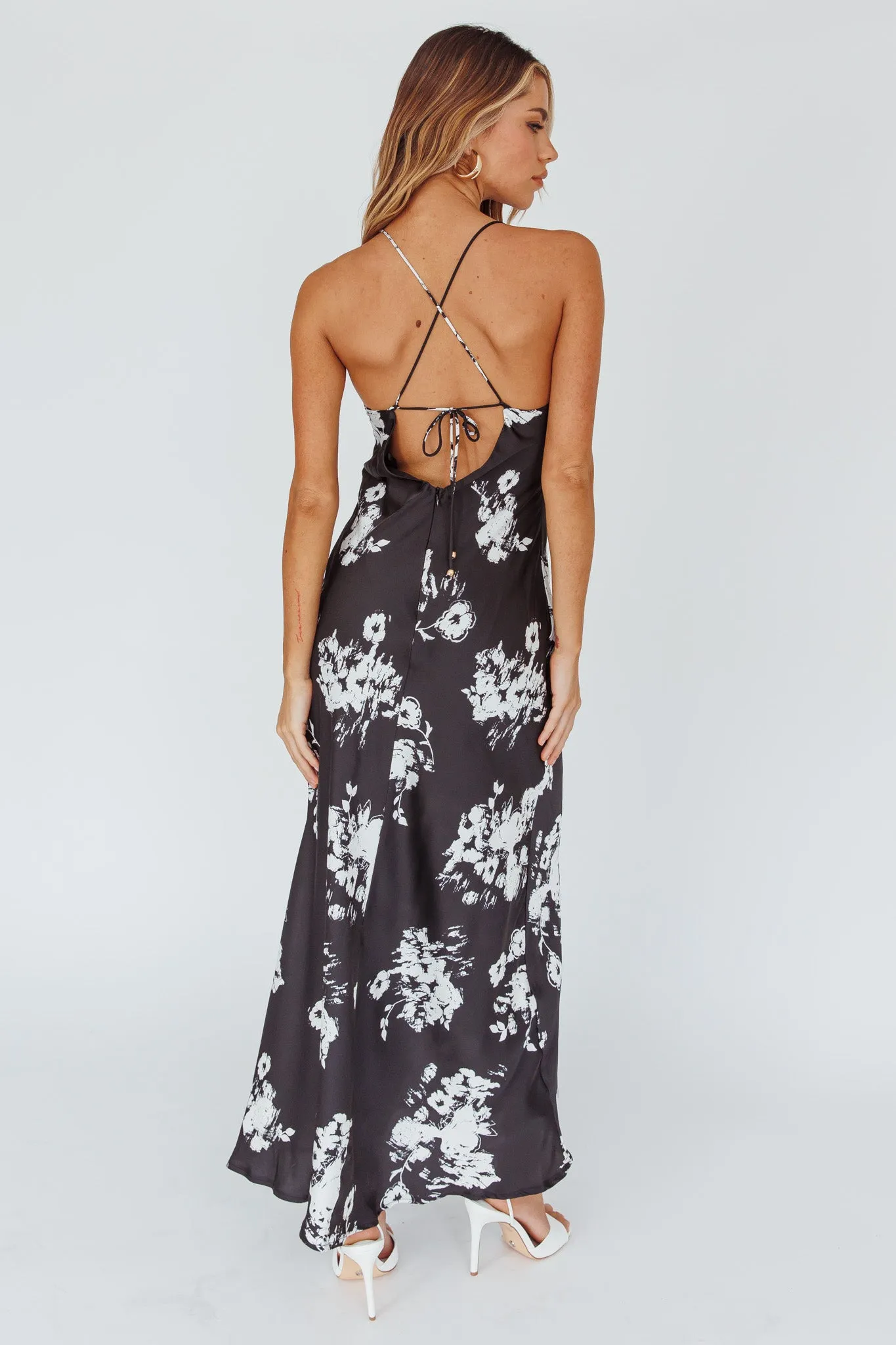 Lyndel Tied Back Slip Midi Dress Black