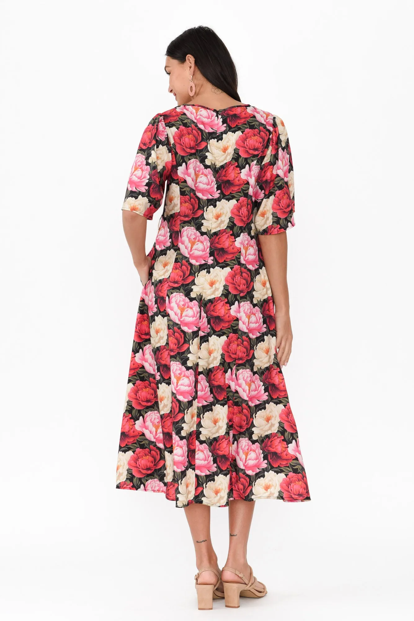 Lyrical Pink Floral Flutter Sleeve Dress