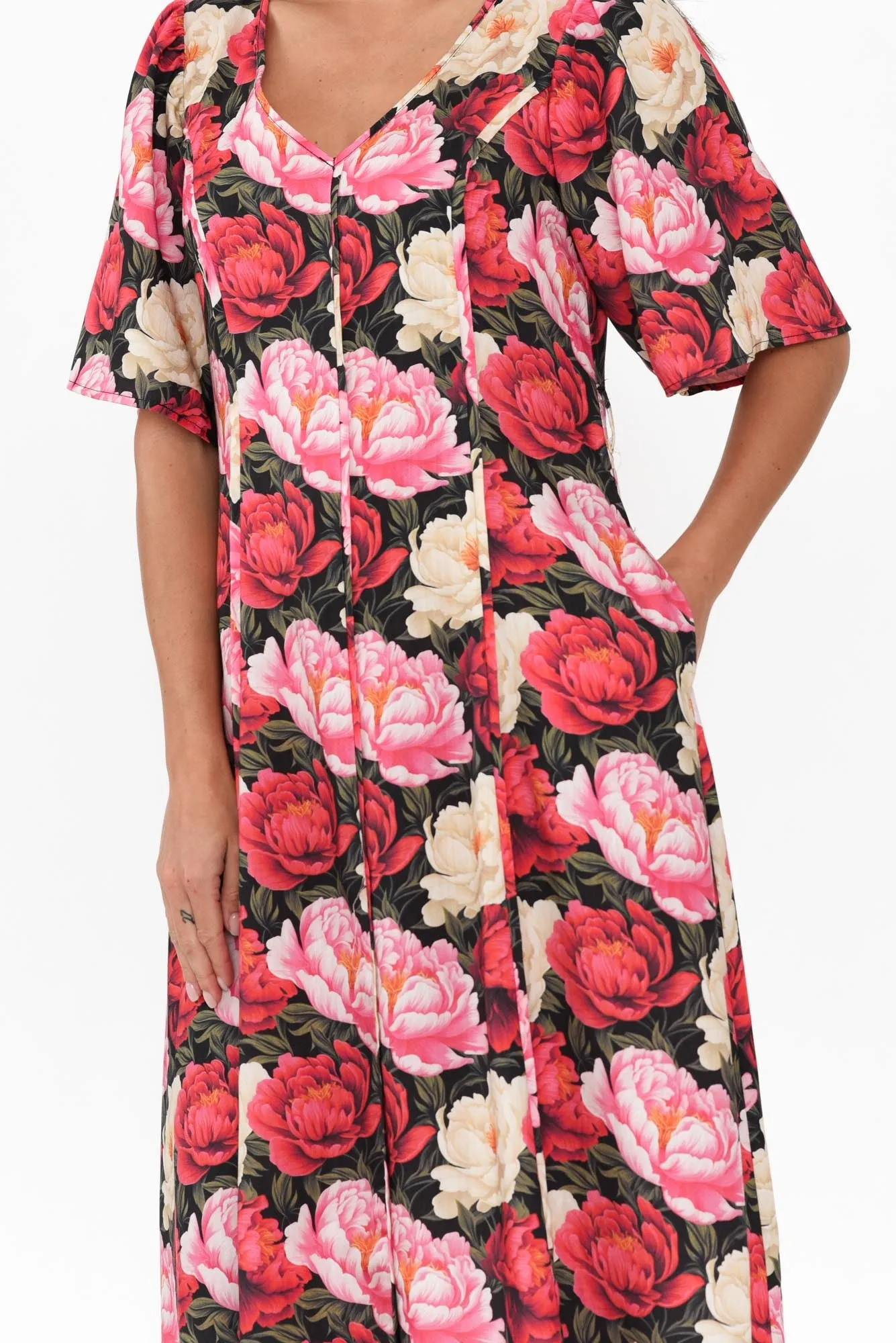 Lyrical Pink Floral Flutter Sleeve Dress