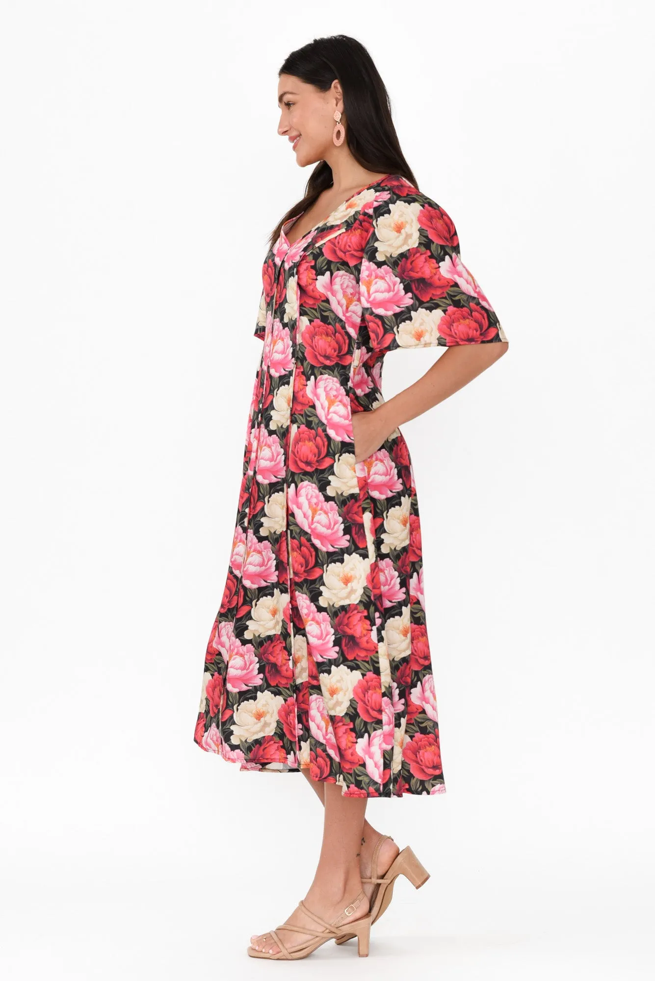 Lyrical Pink Floral Flutter Sleeve Dress