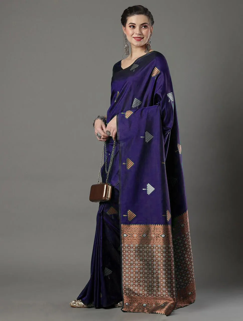 Magnificat Purple Soft Silk Saree With Glittering Blouse Piece