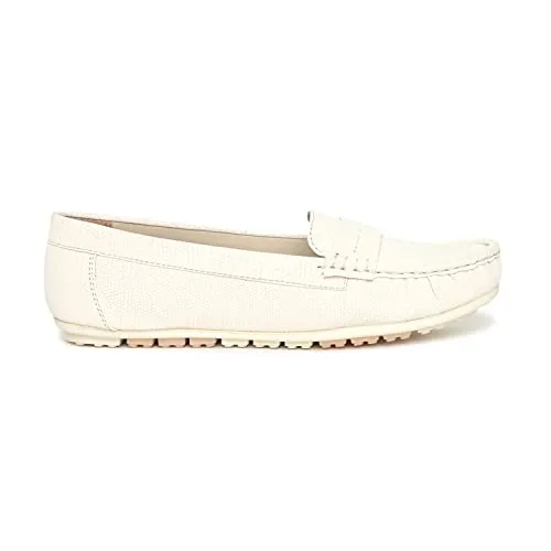 Marc Loire Women Comfortable Slip On Flat Loafer Ballet; Casual and Formal Footwear (Cream, 4)