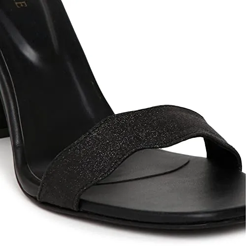 Marc Loire Women's Shimmer & Glitter Block Heels Fashion Sandals (Black, numeric_5)