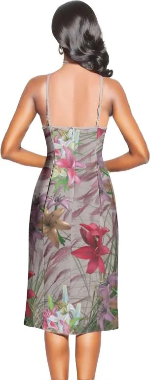 Mauve Gold Floral Split Thigh V-Neck Cami Dress