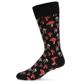 Men`s Bamboo Crew Socks - Mushroom Fields Black