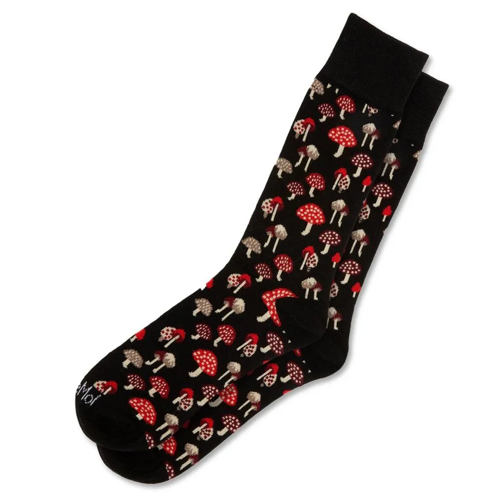 Men`s Bamboo Crew Socks - Mushroom Fields Black