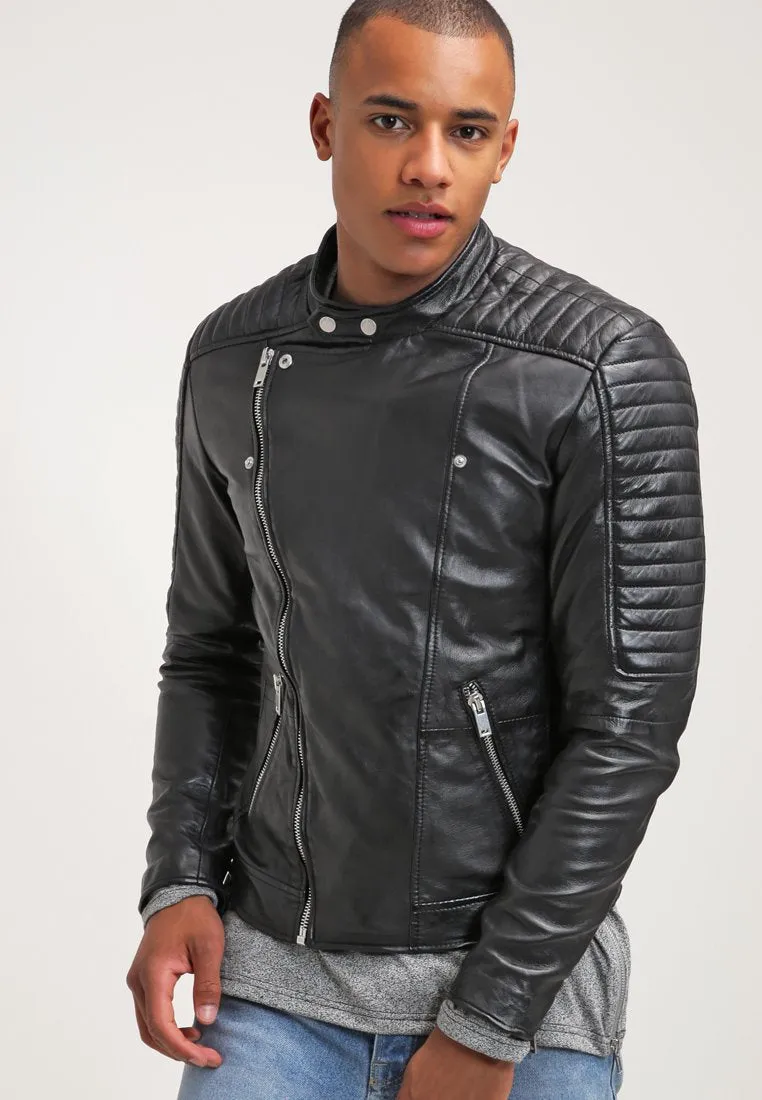 Men’s Black Quilted Leather Biker Jacket