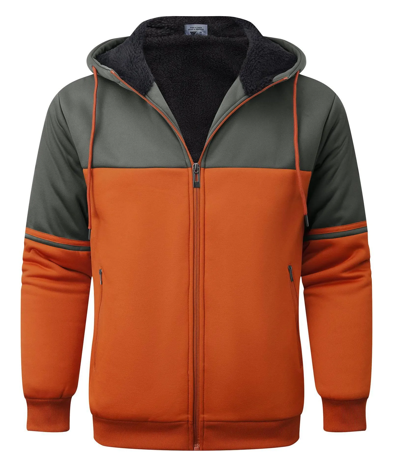 Men's Full Zipper Color Block Fleece Hoodie-CUMFH02531