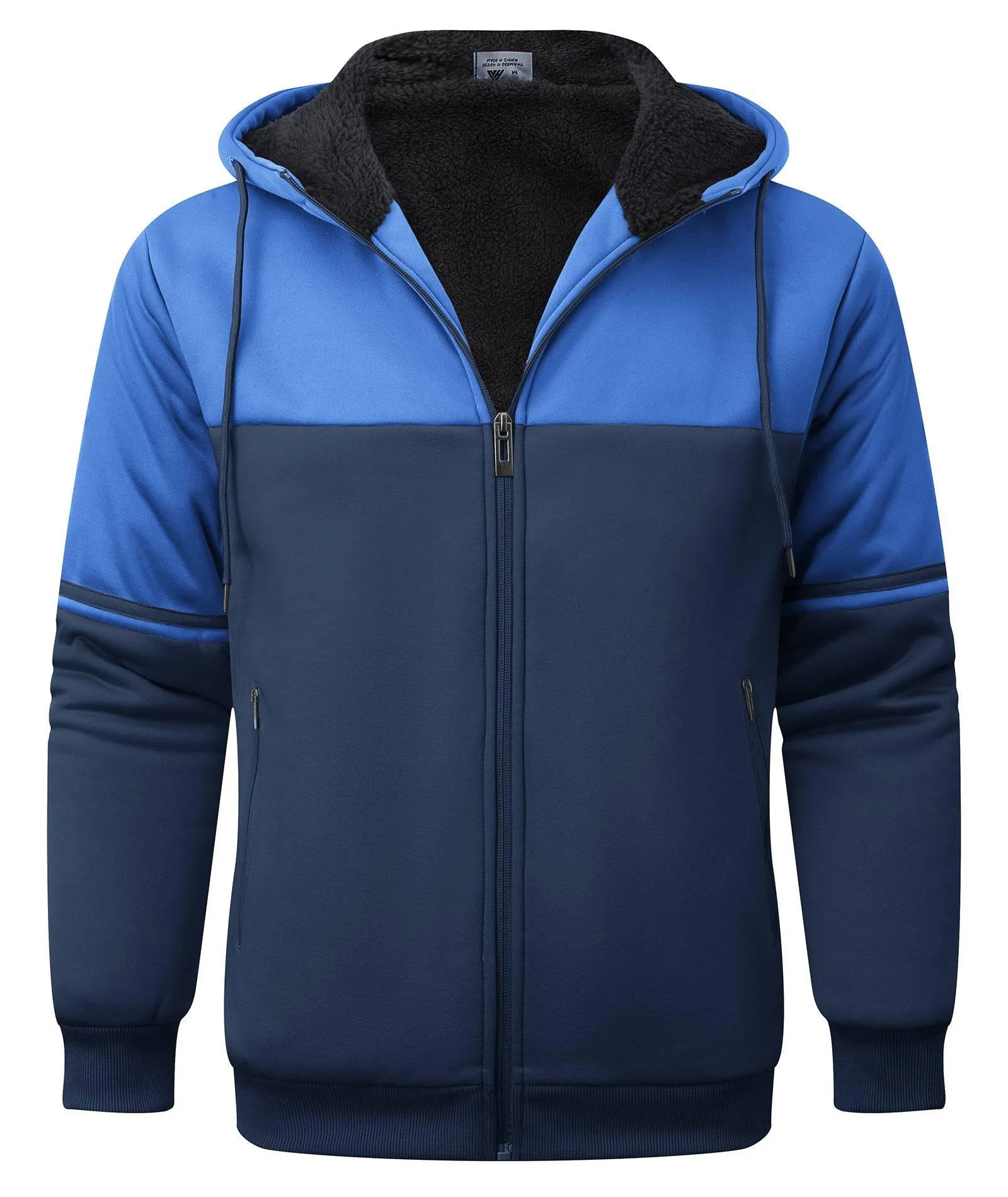 Men's Full Zipper Color Block Fleece Hoodie-CUMFH02531