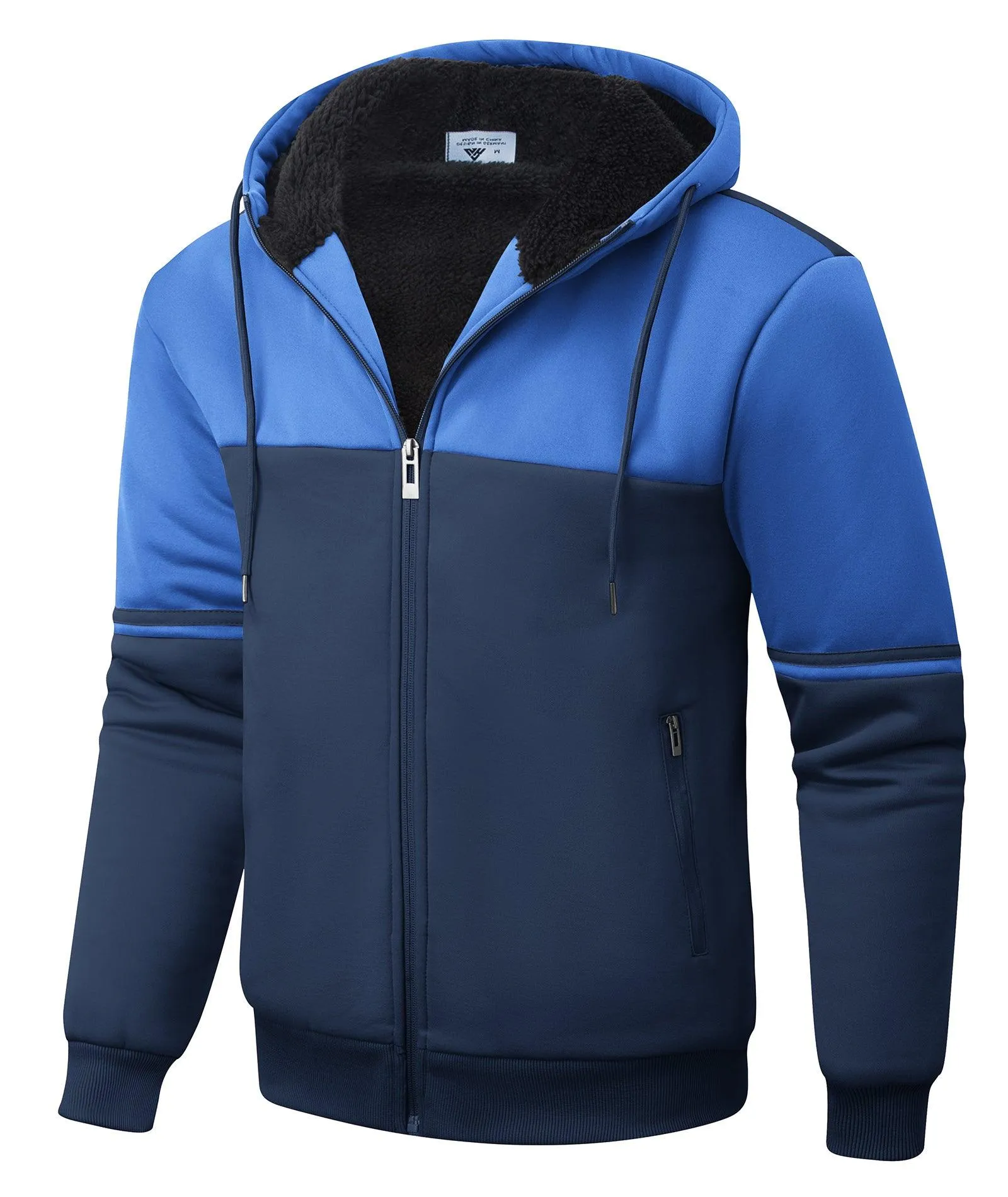 Men's Full Zipper Color Block Fleece Hoodie-CUMFH02531