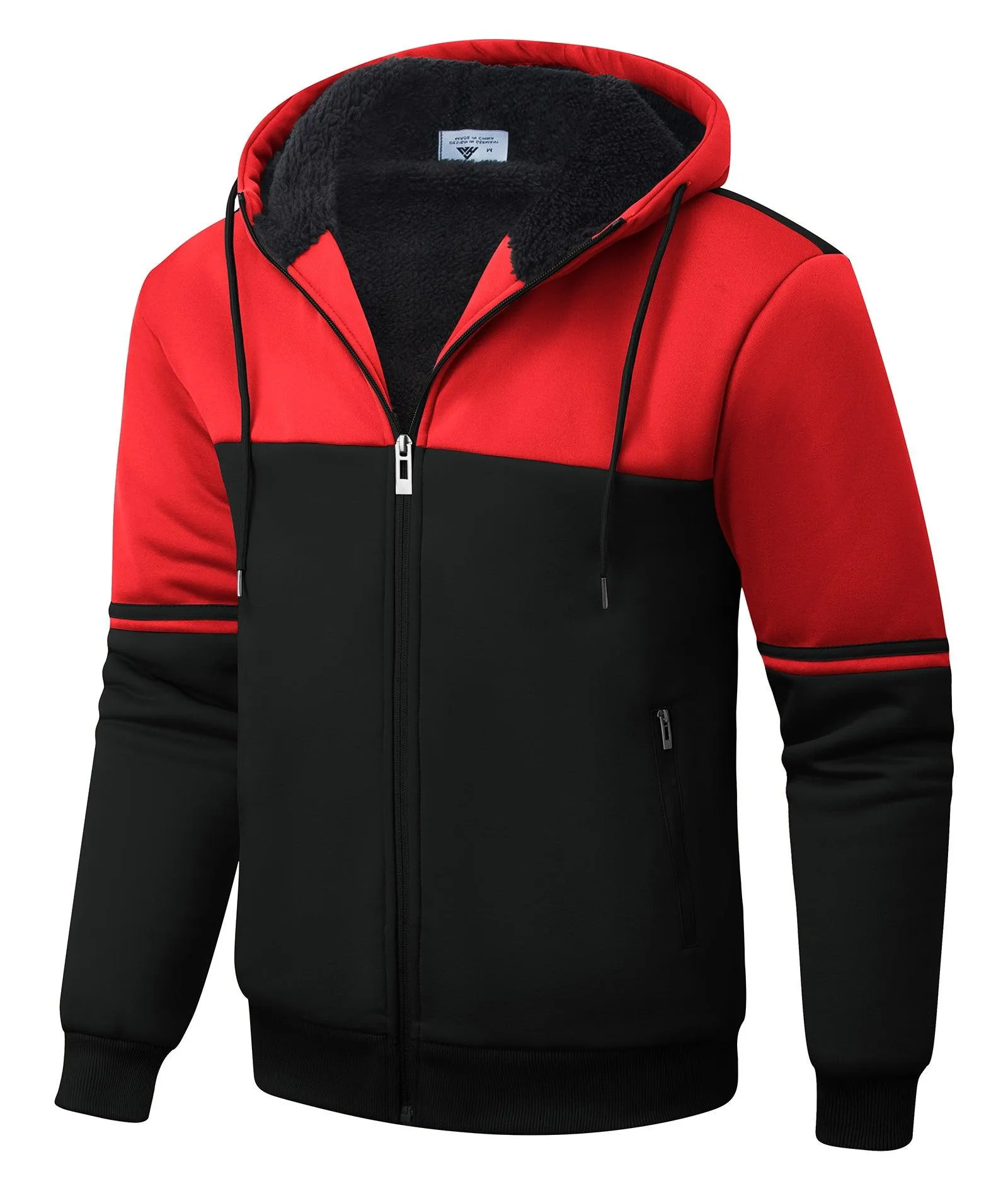 Men's Full Zipper Color Block Fleece Hoodie-CUMFH02531