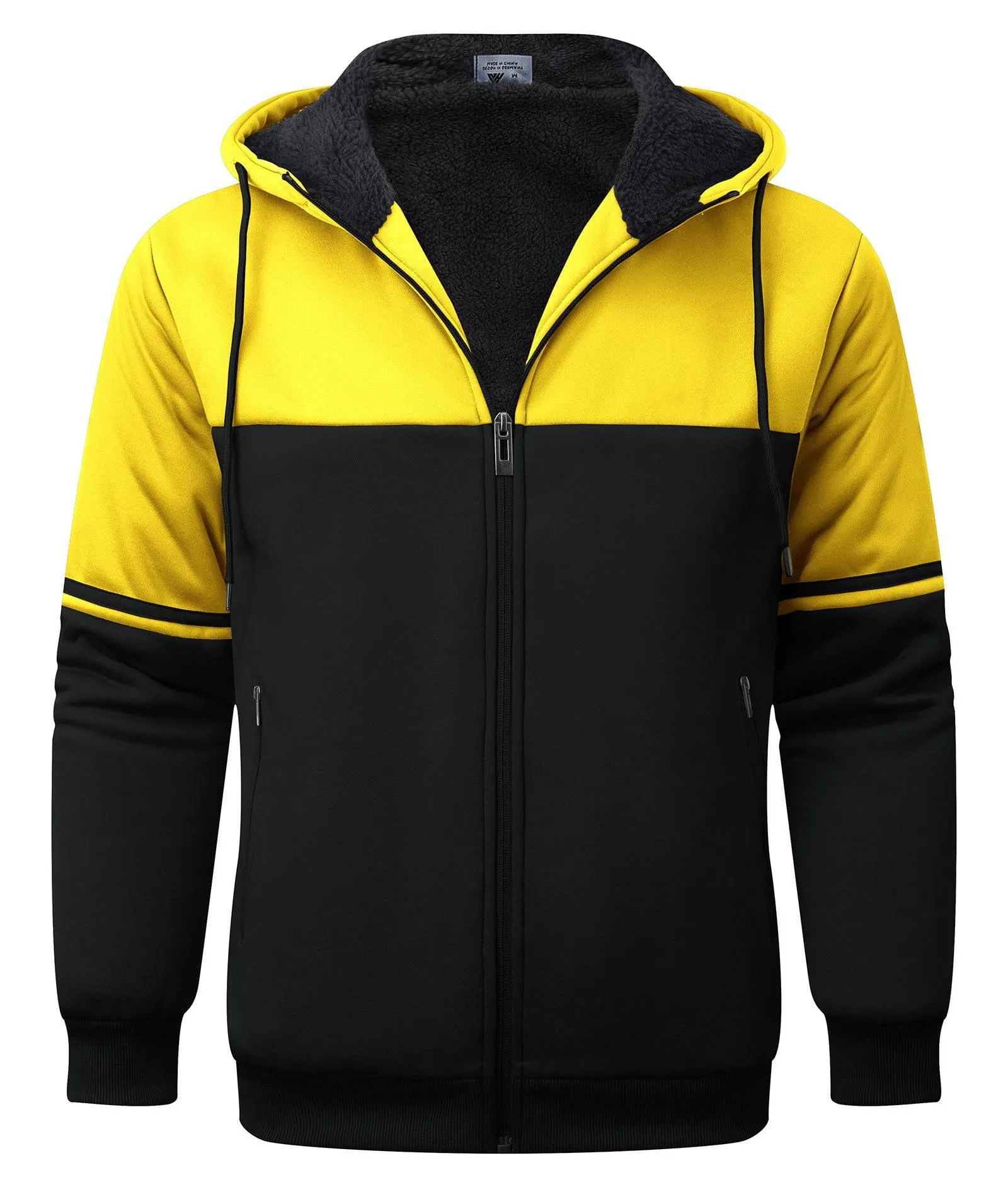 Men's Full Zipper Color Block Fleece Hoodie-CUMFH02531