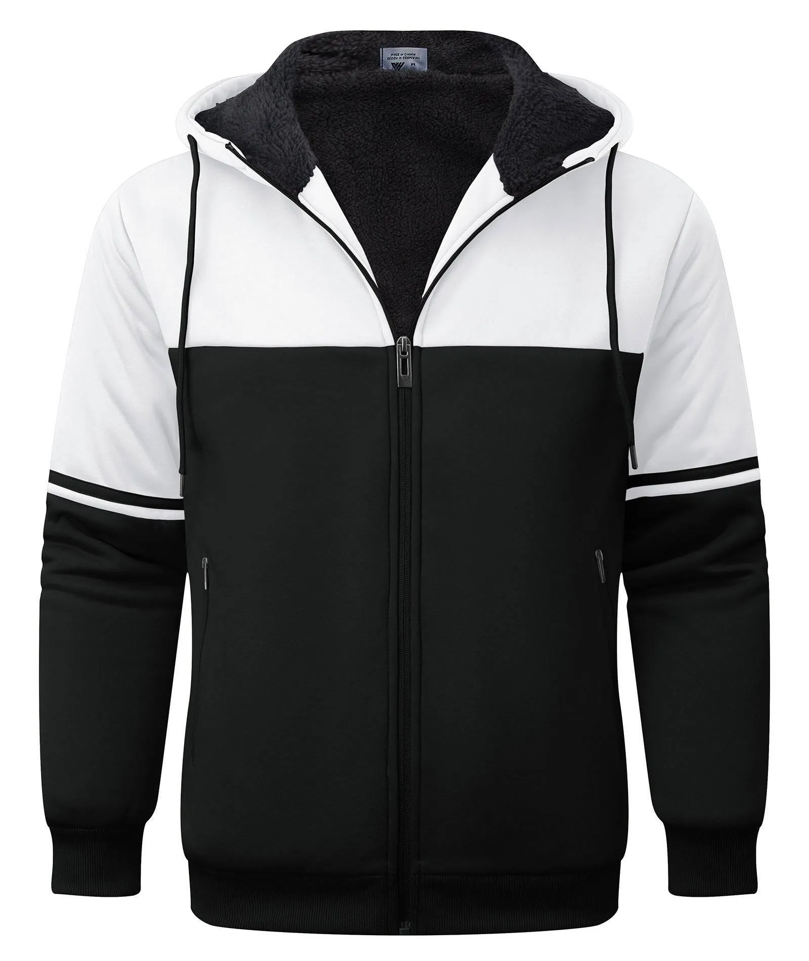 Men's Full Zipper Color Block Fleece Hoodie-CUMFH02531