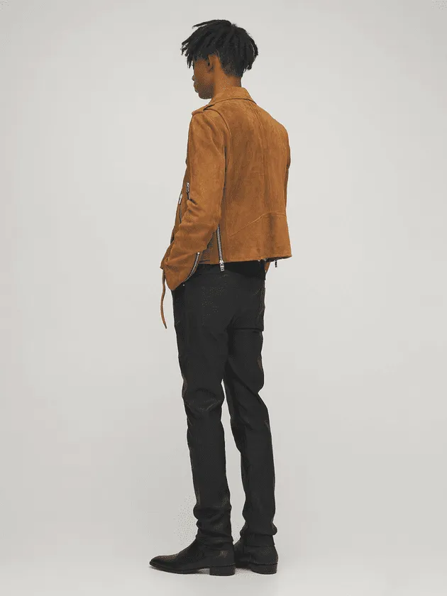 Men’s Tan Brown Suede Leather Biker Jacket