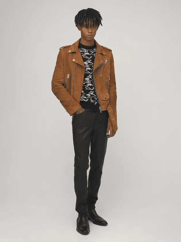 Men’s Tan Brown Suede Leather Biker Jacket