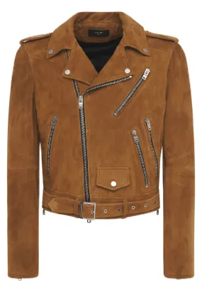 Men’s Tan Brown Suede Leather Biker Jacket