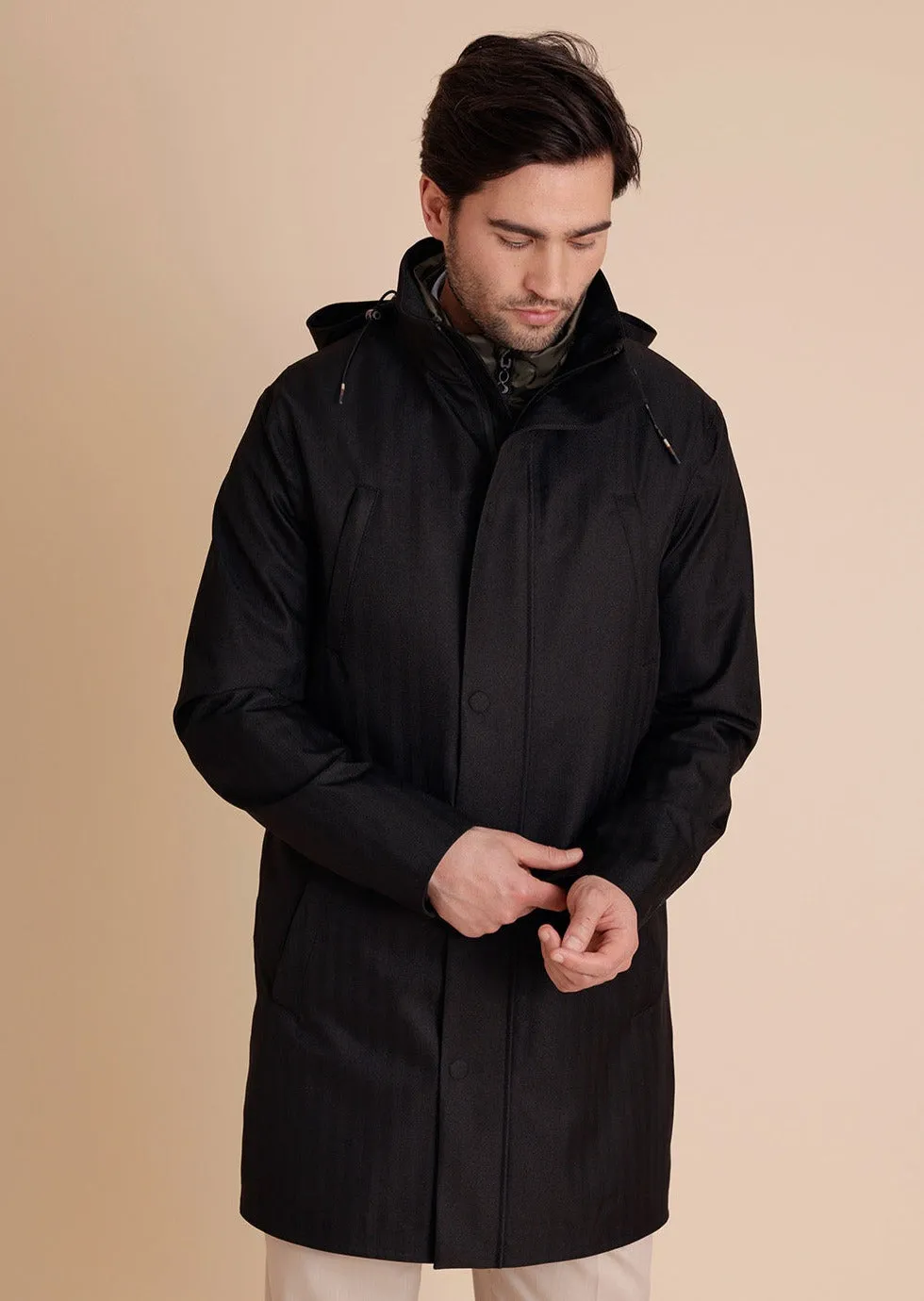 Men's Waterproof Rain Parka 2.0 - Black Herringbone