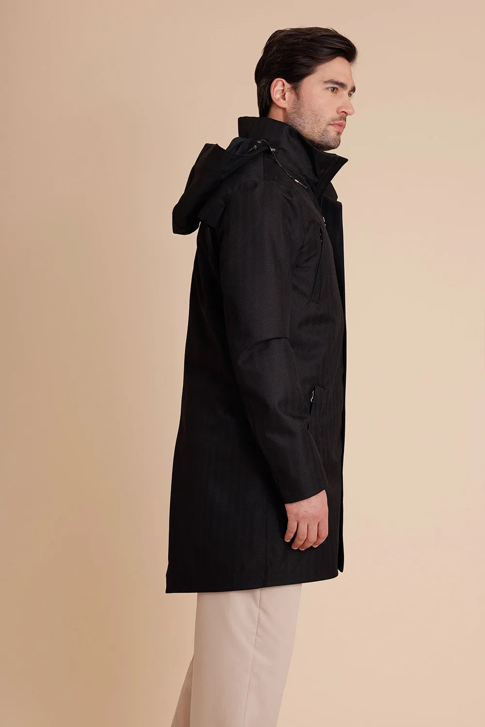 Men's Waterproof Rain Parka 2.0 - Black Herringbone