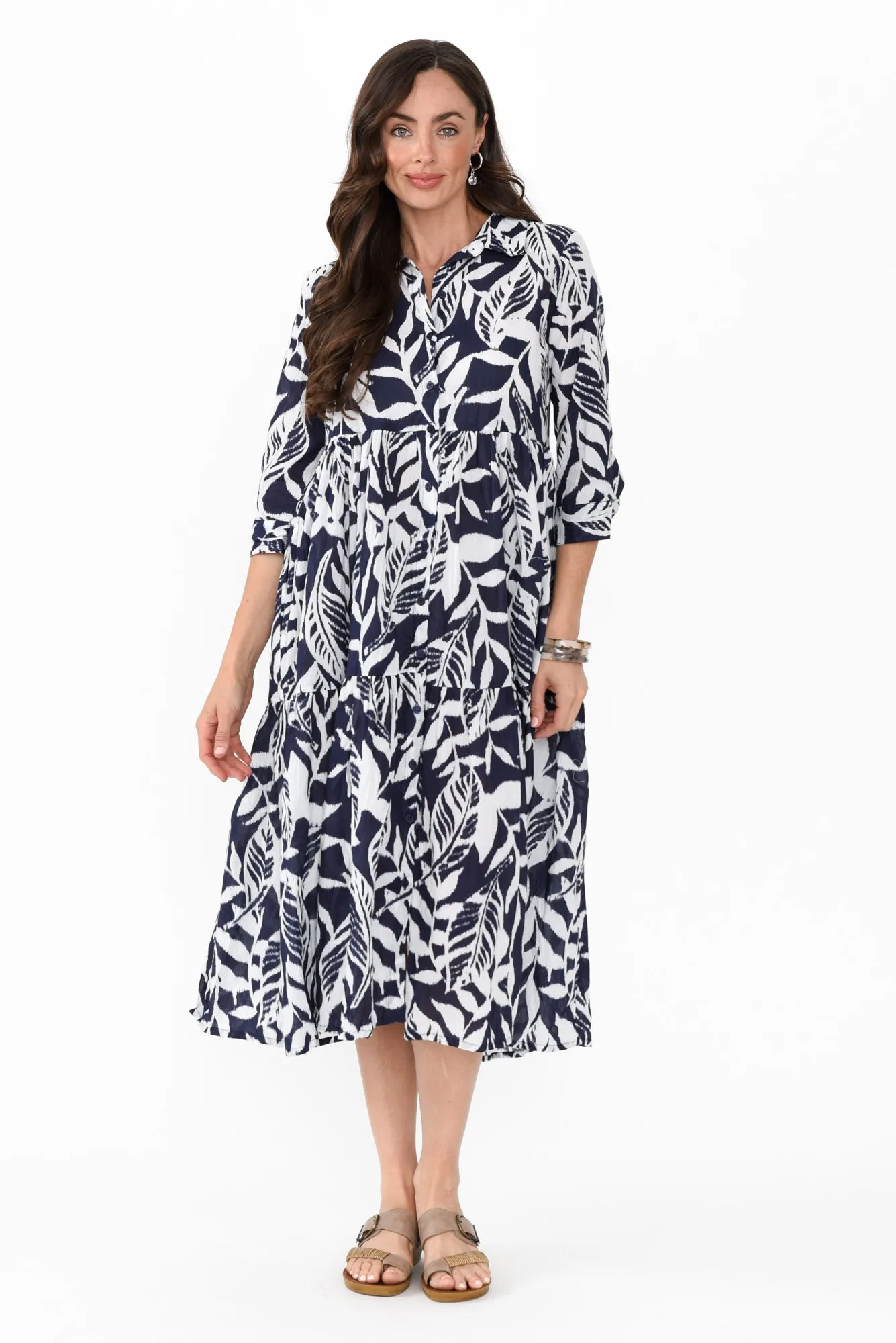 Meyer Navy Floral Cotton Collared Dress