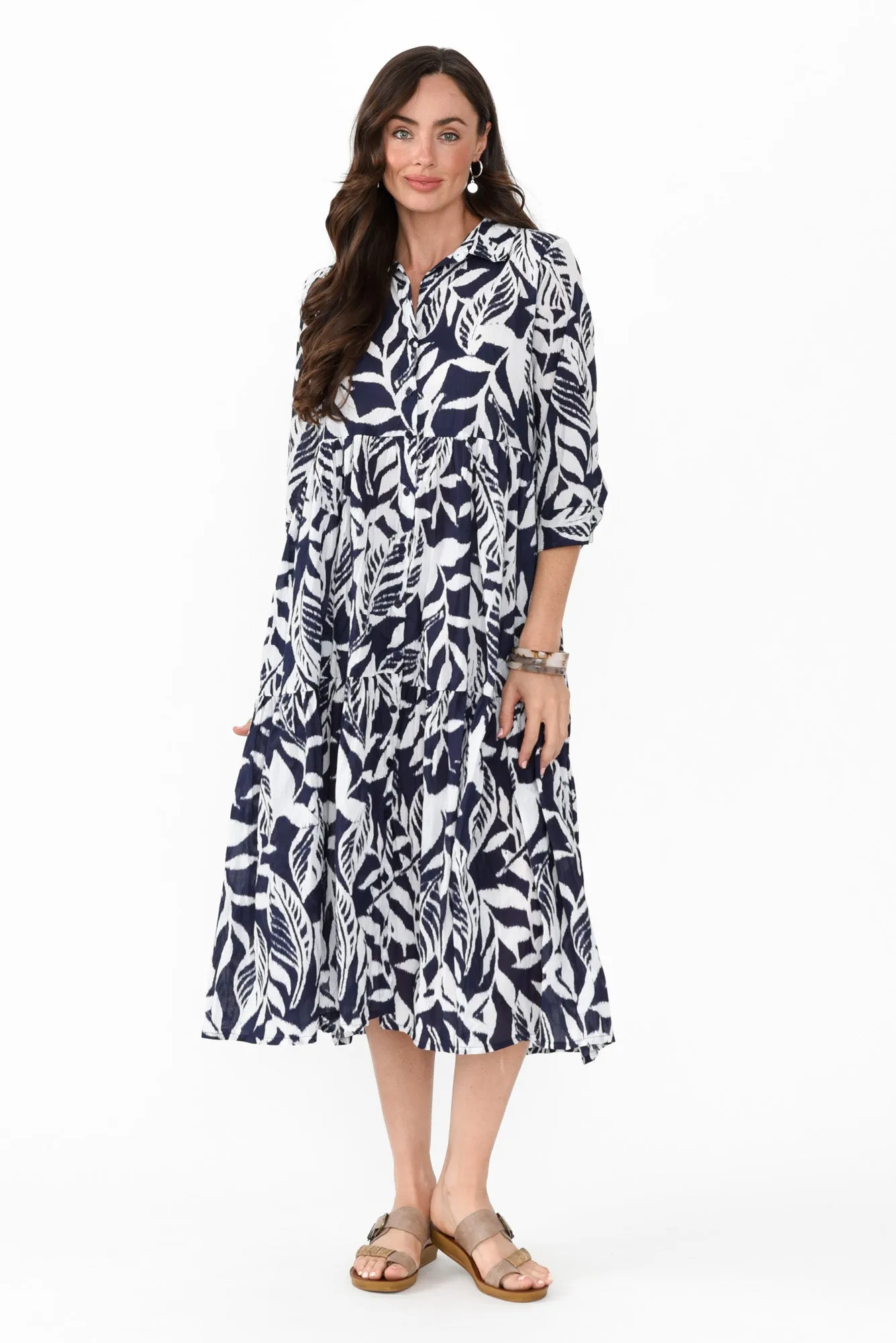 Meyer Navy Floral Cotton Collared Dress