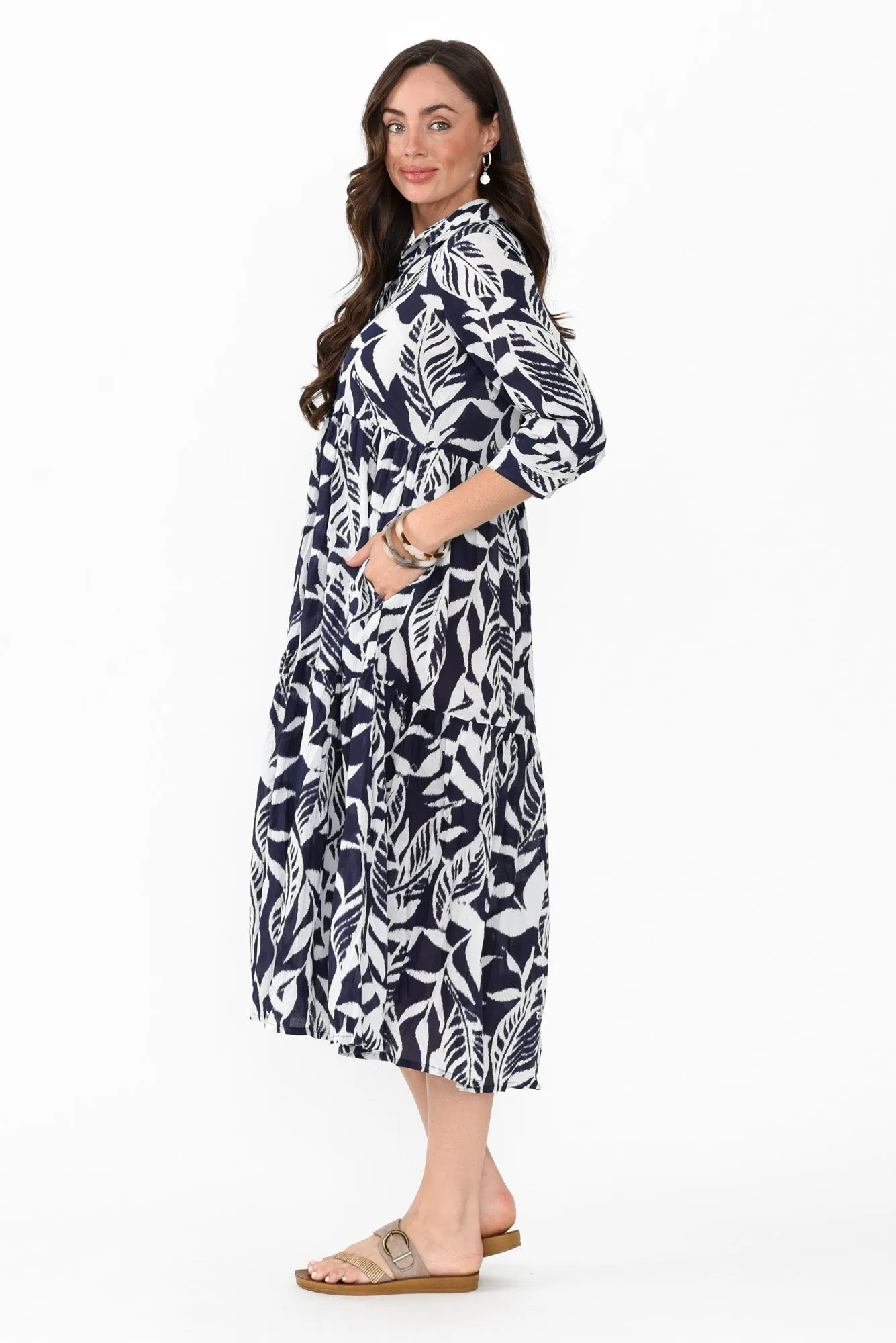 Meyer Navy Floral Cotton Collared Dress