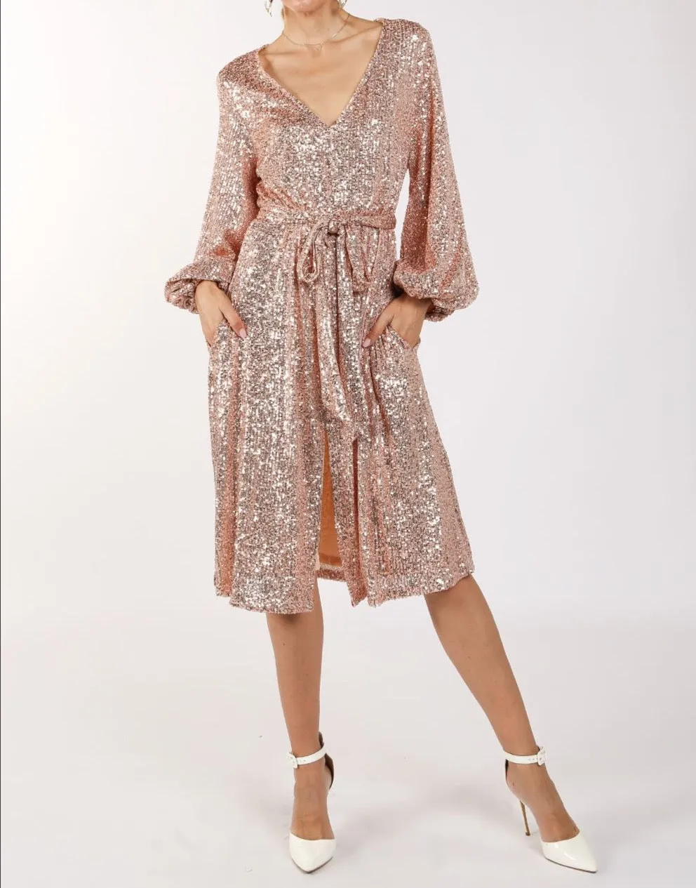 Miles Sequin  V-Neck Midi Dress