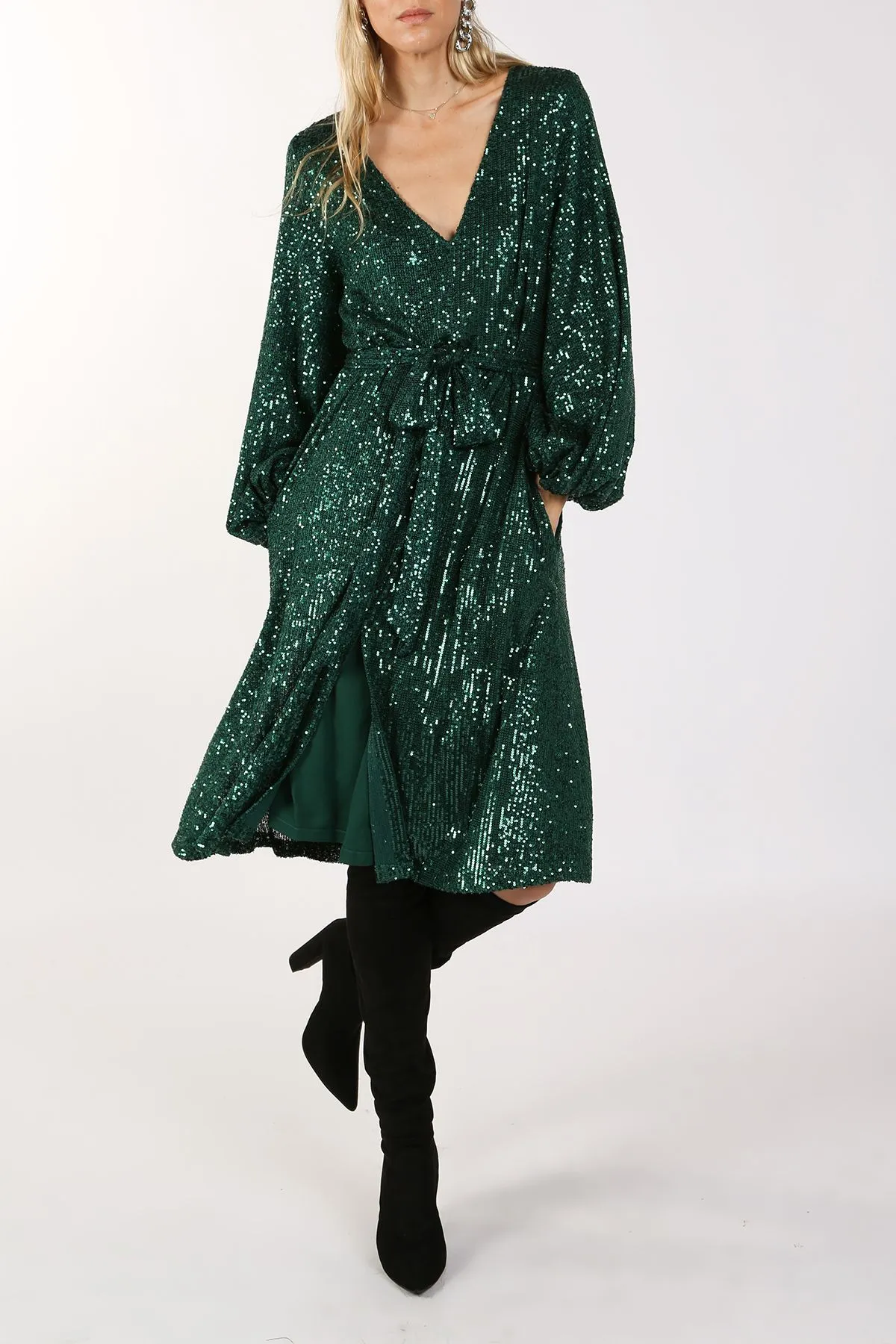 Miles Sequin  V-Neck Midi Dress