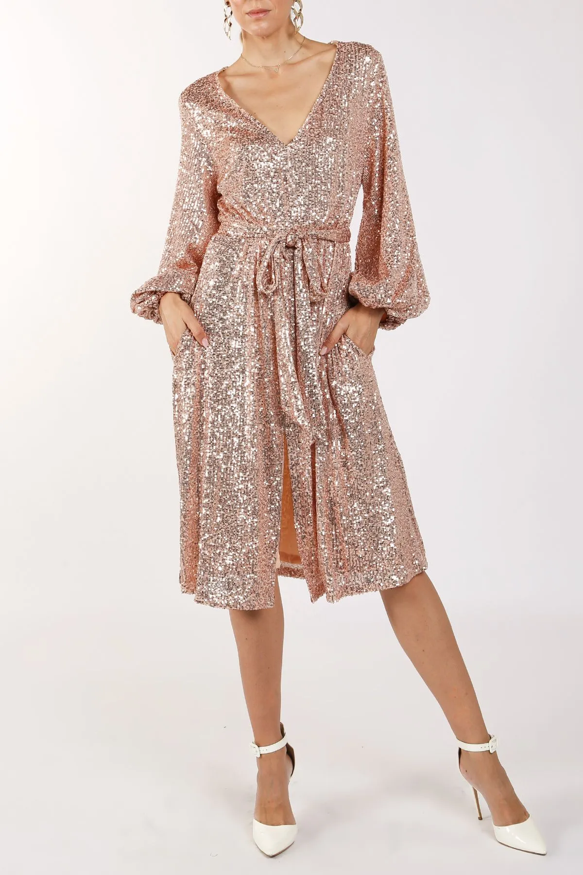 Miles Sequin  V-Neck Midi Dress