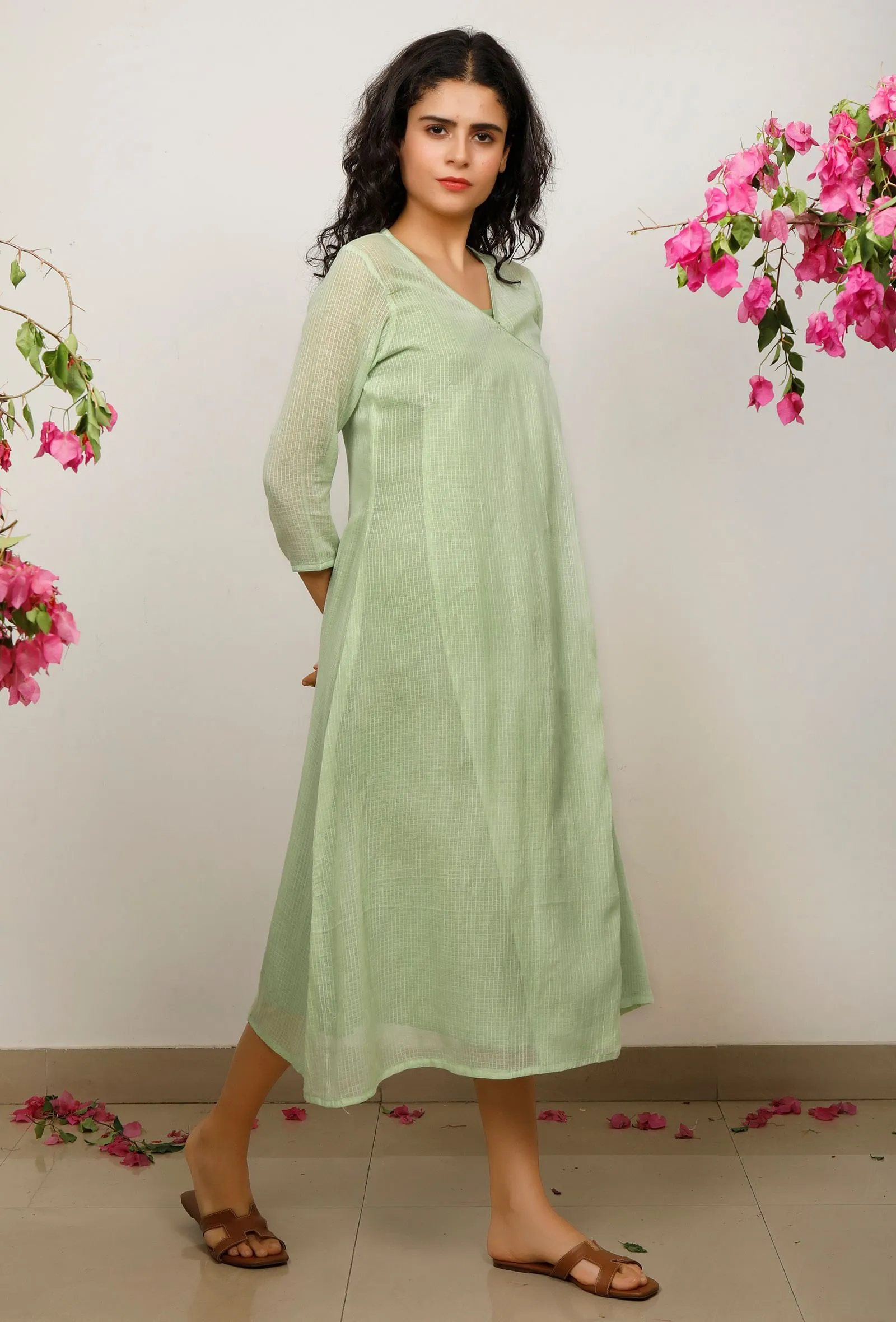 Mint Green Cotton Kota wrap around dress